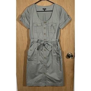 Talbots Green Safari Explorer Dress Belted Shirtdress GorpCore Pockets Women's 6